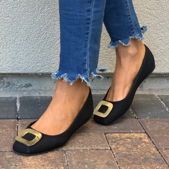 Black Oversized Buckle Slip On Classic Ballet Flat - Picture 7 of 8